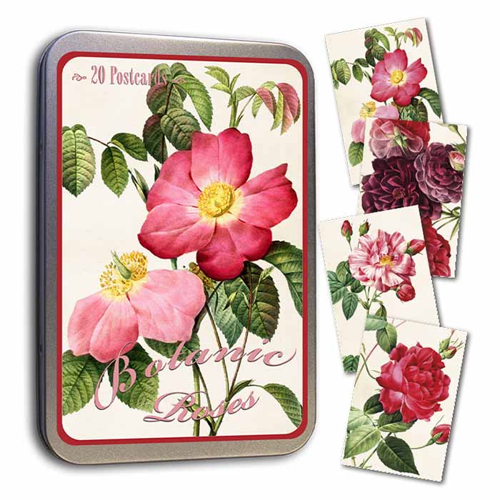 Vintage postikortit 20 kpl peltirasiassa Ruusut